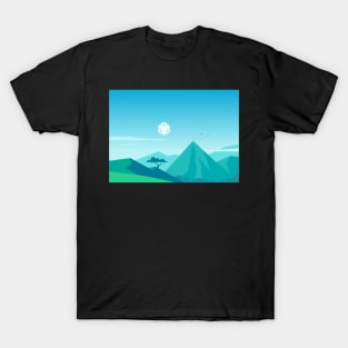 Peaceful Mountains D20 Dice Sun Tabletop RPG Maps and Landscapes T-Shirt